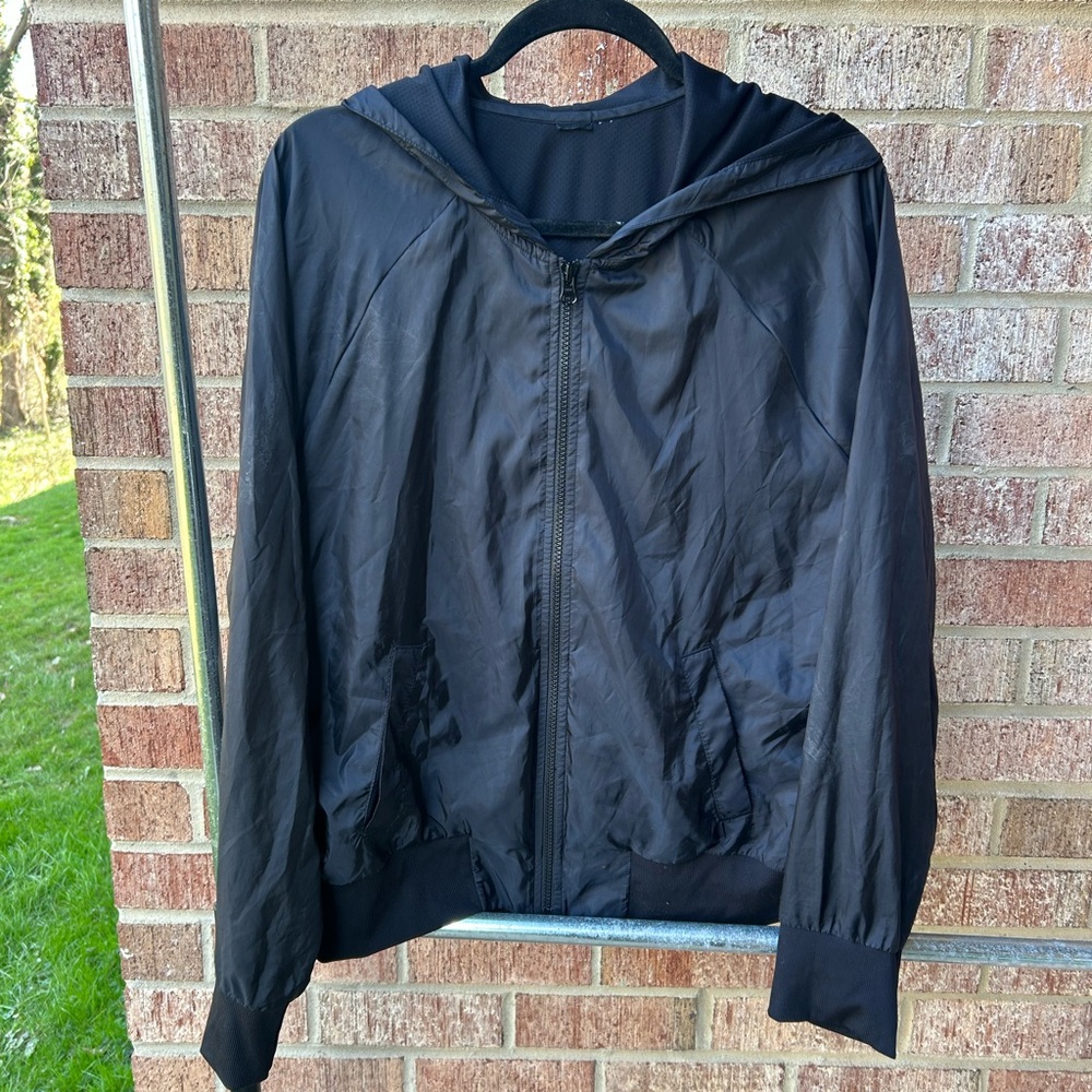 Men's Black Hooded Windbreaker Jacket, Medium